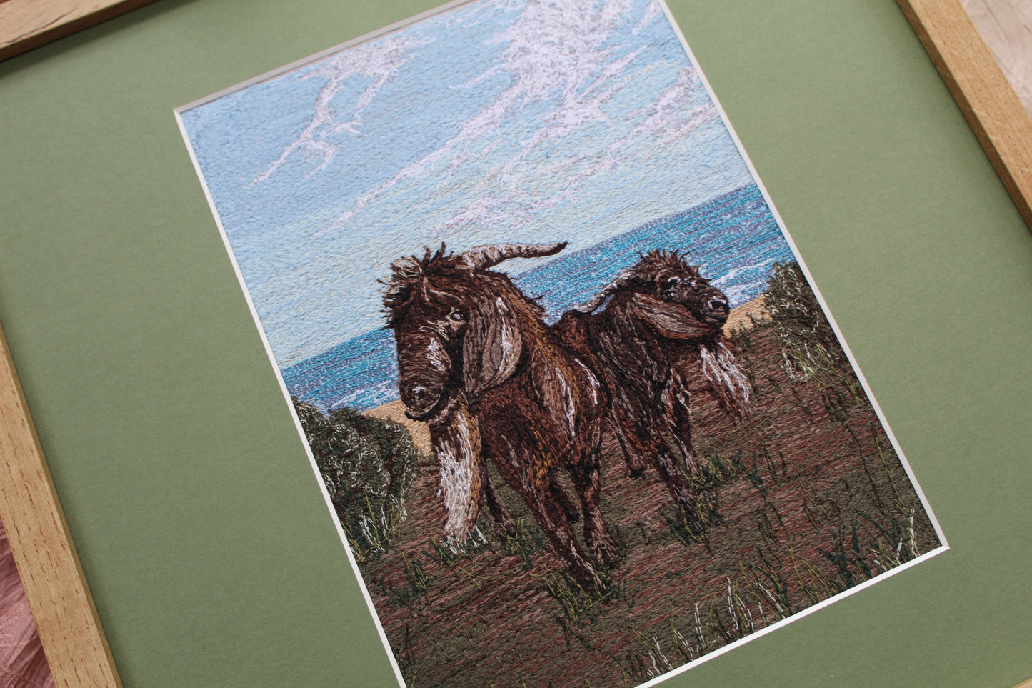 Freehand Machine Embroidered Goats Giclée Print