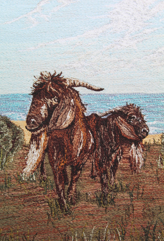 Freehand Machine Embroidered Goats Giclée Print